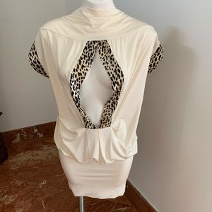 White and leopard long top Size M made in USA